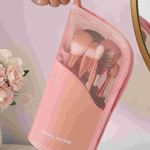 وردي شفاف pvc بلاستيك ضد للماء حقيبة مستحضرات التجميل سعة كبيرة مكياج حقيبة تخزين الى قلم حواجب , فرشاة & العناية بالبشرة منتج , حقيبة أدوات الزينة للسفر