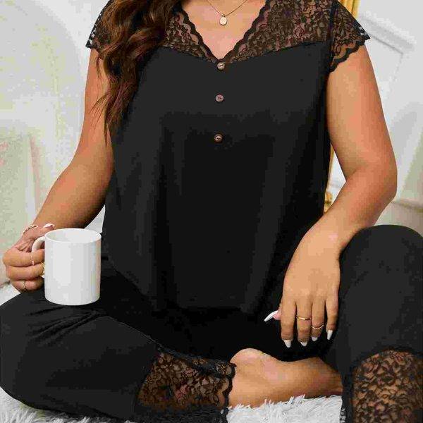 طقم ملابس نوم نسائية مثيرة بمقاسات كبيرة ومرقعة من الدانتيل