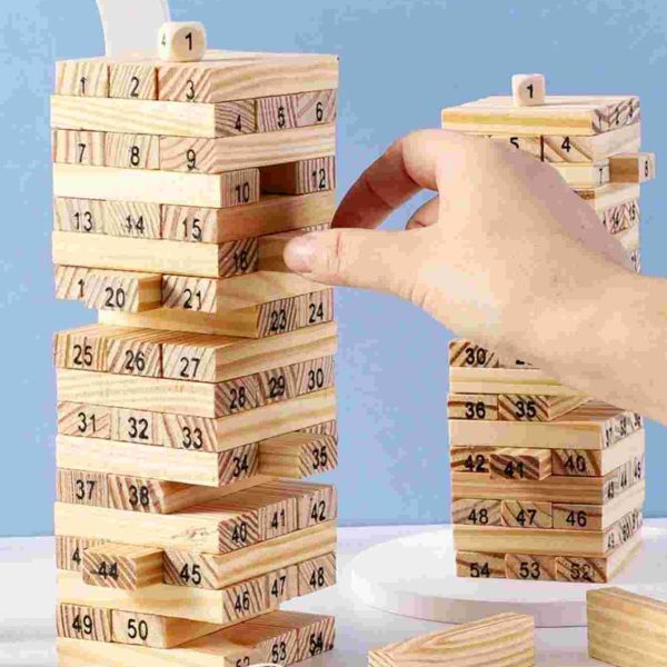 مجموعة لعب بناء خشبية تشمل أحجية أرقام ملونة، مجموعة دومينو، لعبة تكديس التوازن للألعاب العائلية والحفلات والأنشطة الأسرية