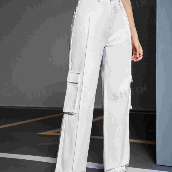 E.B EZwear بنطال جينز نسائي من قماش الدنيم مع جيوب