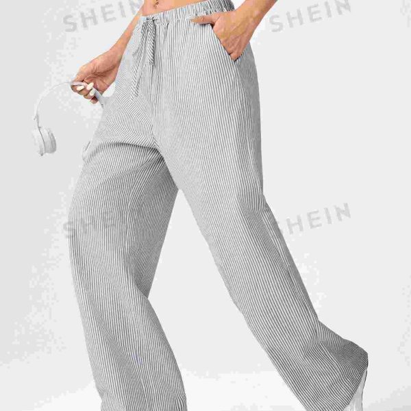 E.B EZwear سروال نسائي بخطوط رأسية رمادي