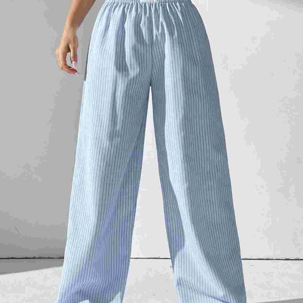 E.B EZwear سروال نسائي بخصر عالي وخطوط مع جيوب