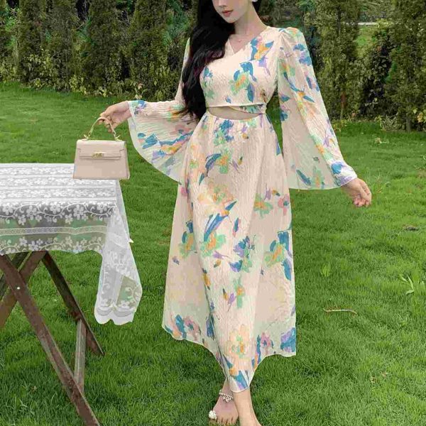 DAZY فستان نسائي بأكمام طويلة وطبعات زهور كاملة
