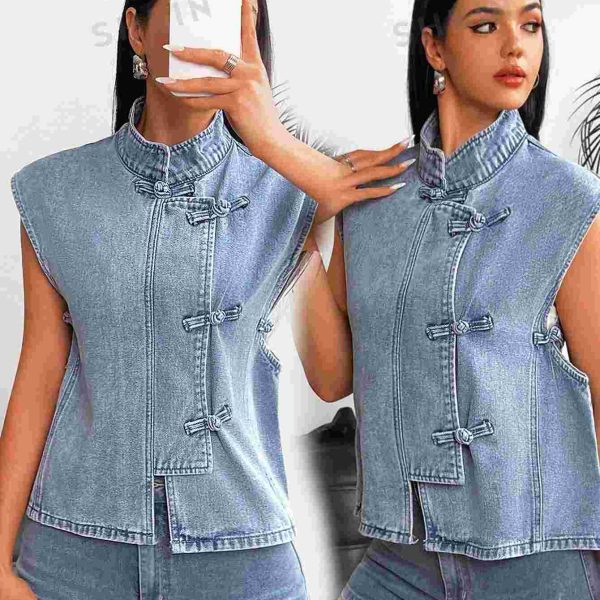 E.B EZwear جاكيت جينز نسائية بلا أكمام أنيقة