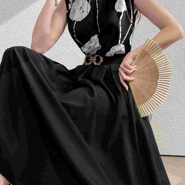 E.B Modely مجموعة ملابس علوية نسائية بدون أكمام مطبوعة وتنورة عادية